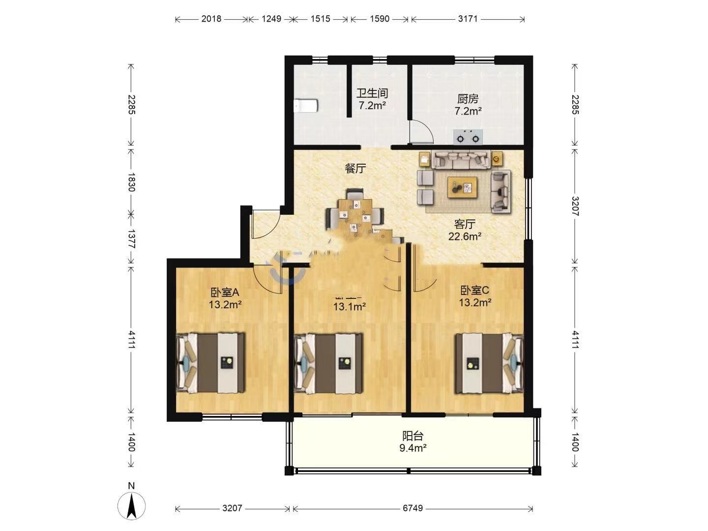 北濠桥东村 3室1厅1卫 90m&sup2;