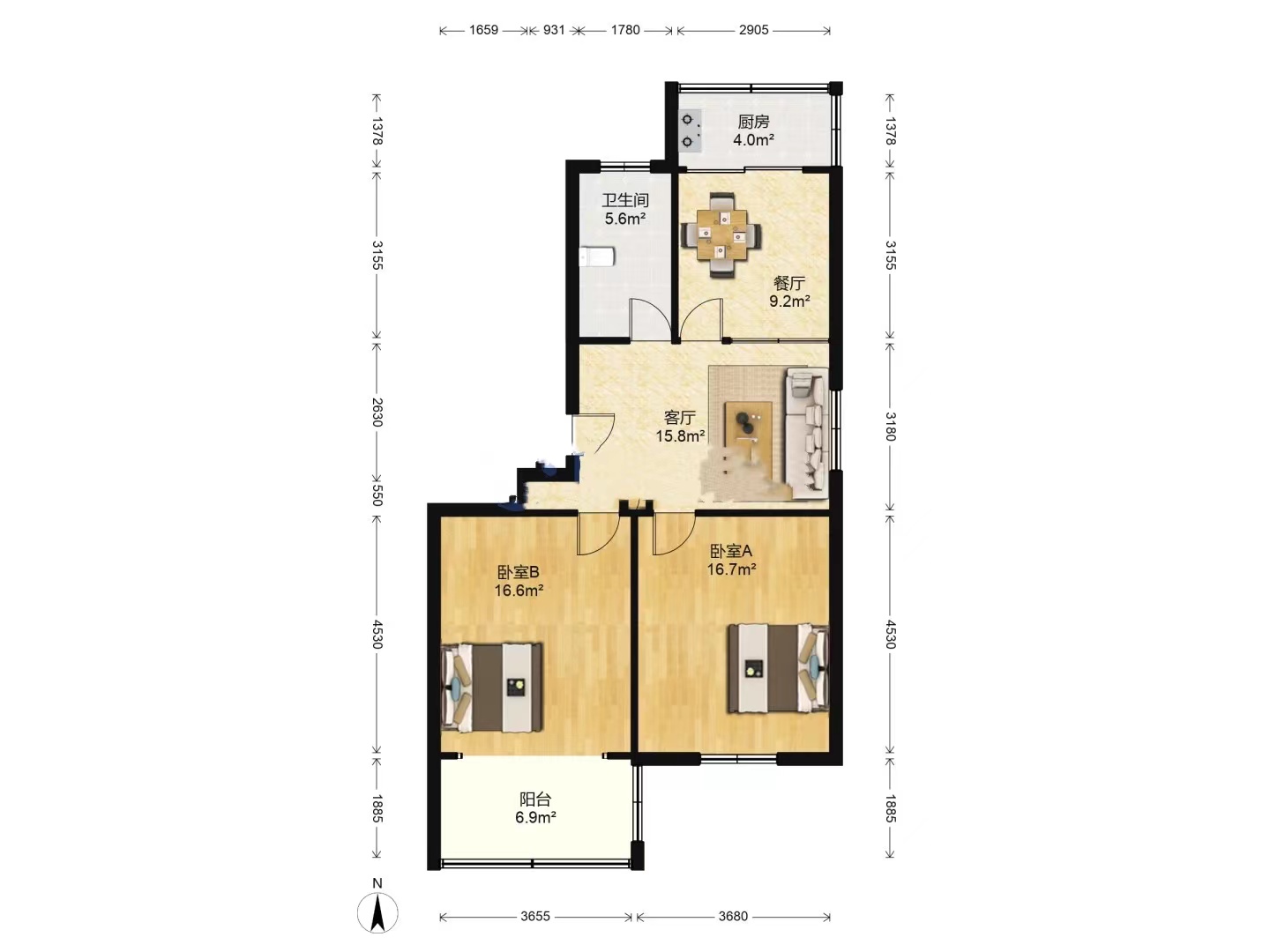 五一新村西区 2室1厅1卫 90m&sup2;