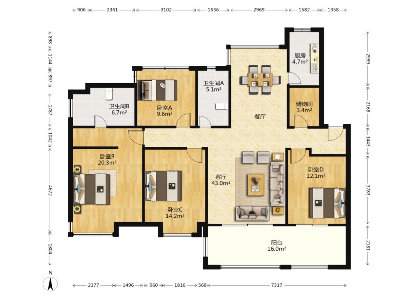 万科白鹭郡 4室2厅2卫 148.25m&sup2;