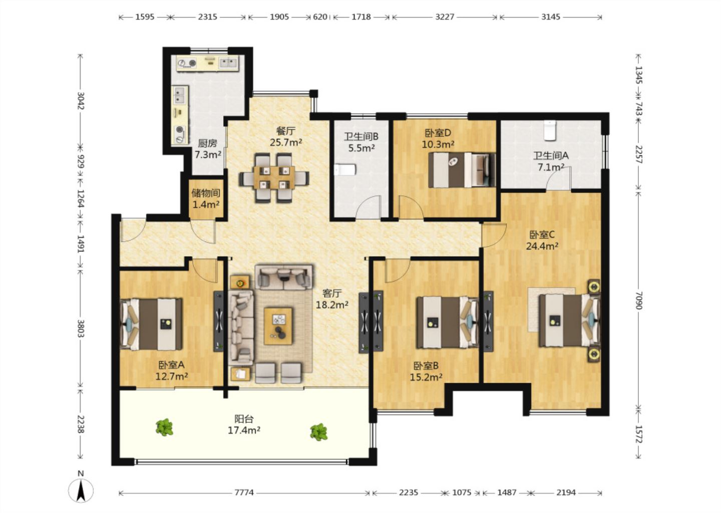 远创樾府 4室2厅2卫 153m²