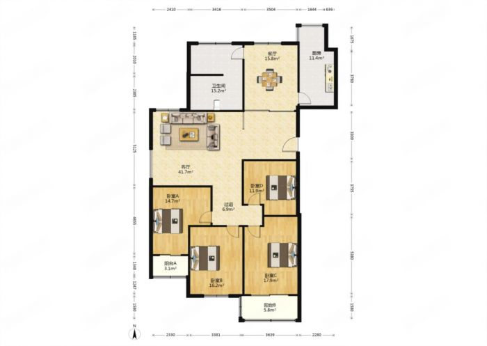 名都广场 4室2厅2卫 204.95m&sup2;