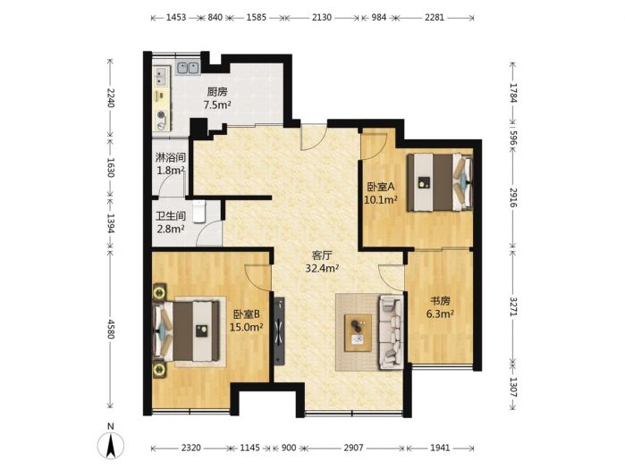 未来锦城 2室2厅1卫 85.00m&sup2;
