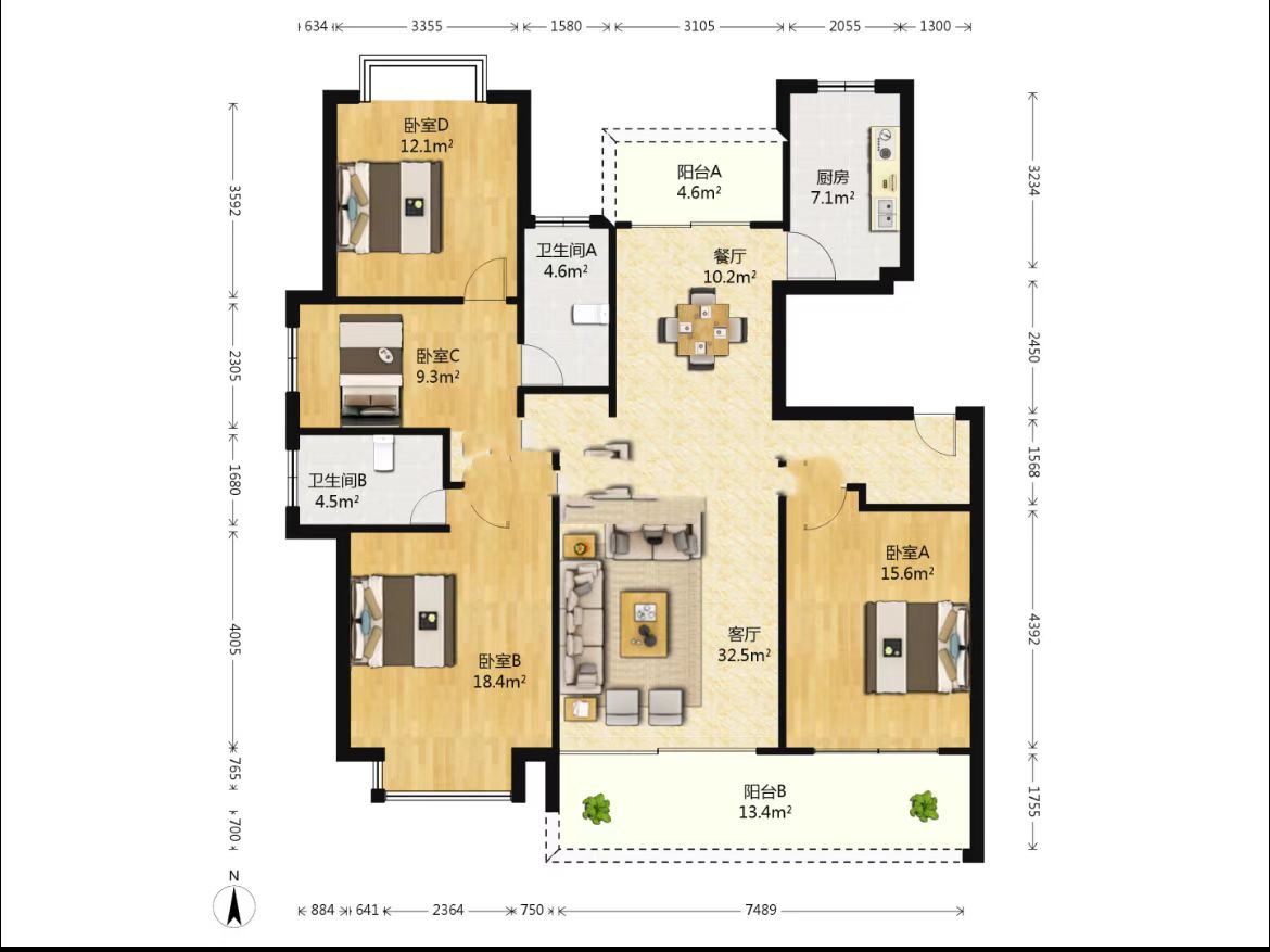 国城璟府 4室2厅2卫 144.00m²
