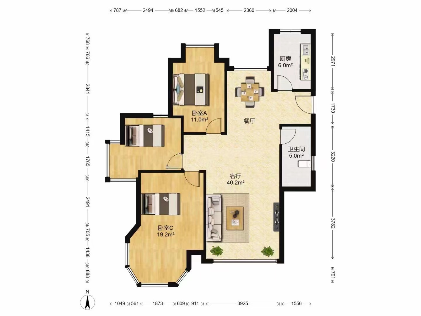 中南世纪花城二期 3室2厅1卫 120m&sup2;