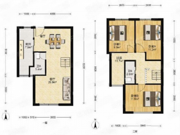 纽约时代 3室2厅1卫 60m&sup2;