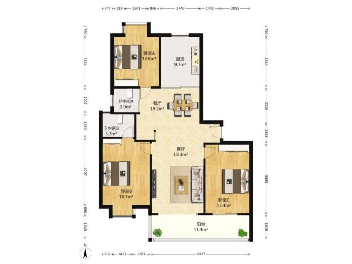 金飞达名郡 3室2厅2卫 143.28m&sup2;