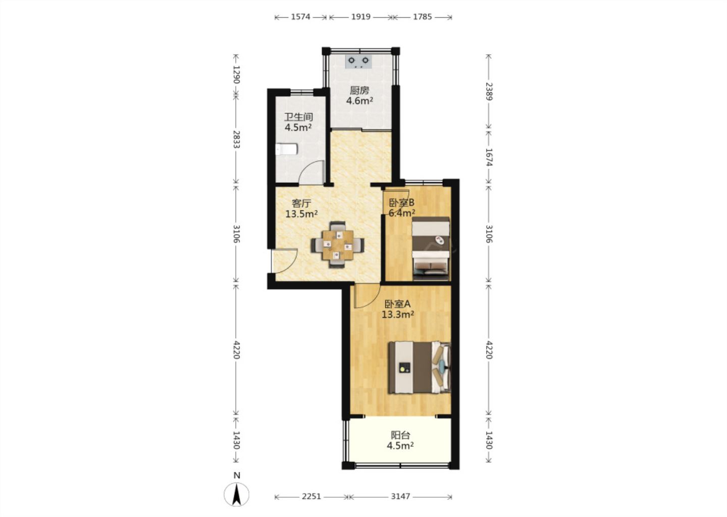 和颐都市绿洲 2室1厅1卫 57.02m&sup2;