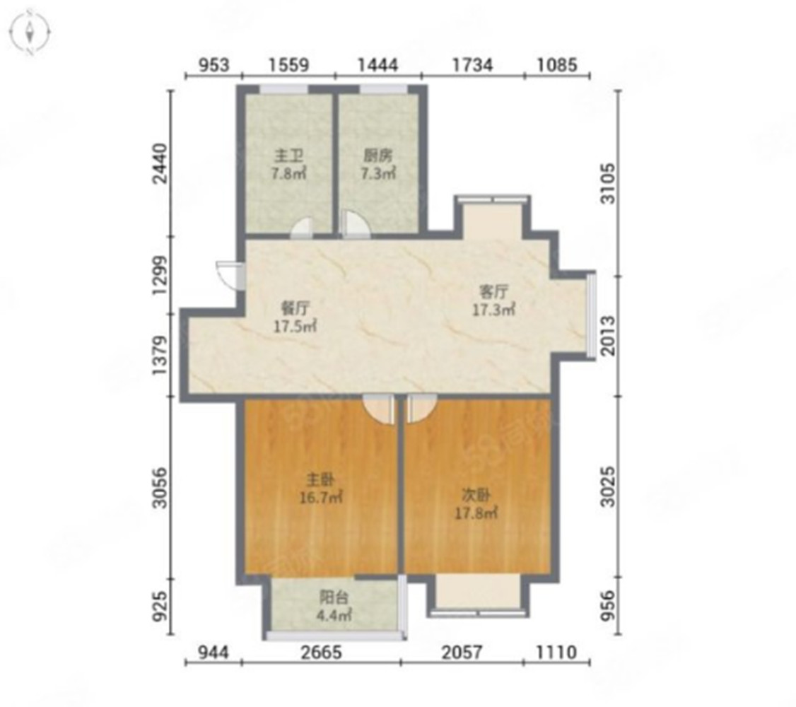 新城小区 2室2厅1卫 84m&sup2;