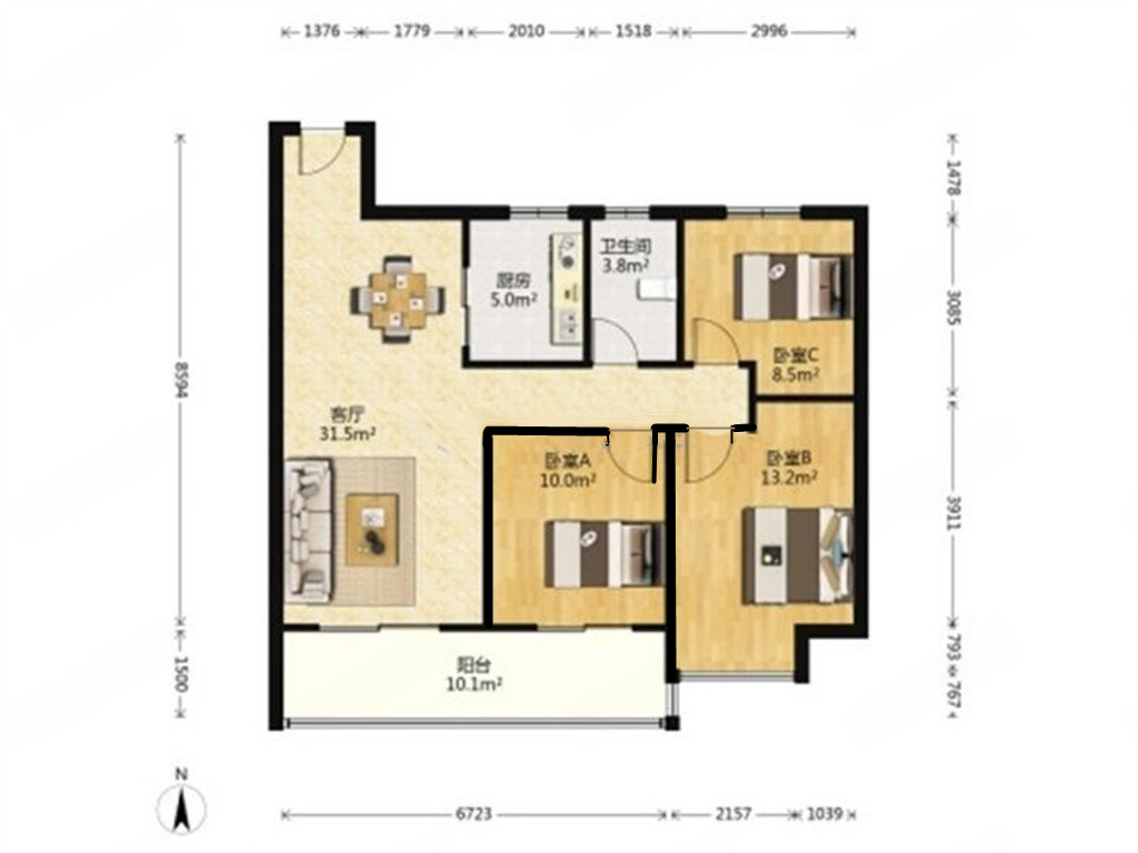 绿城&middot;晓风印月 3室2厅1卫 102m&sup2;