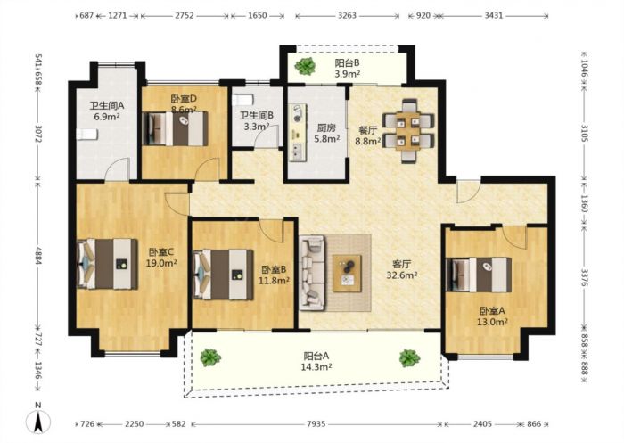 碧桂园时代悦城 4室2厅2卫 142m&sup2;