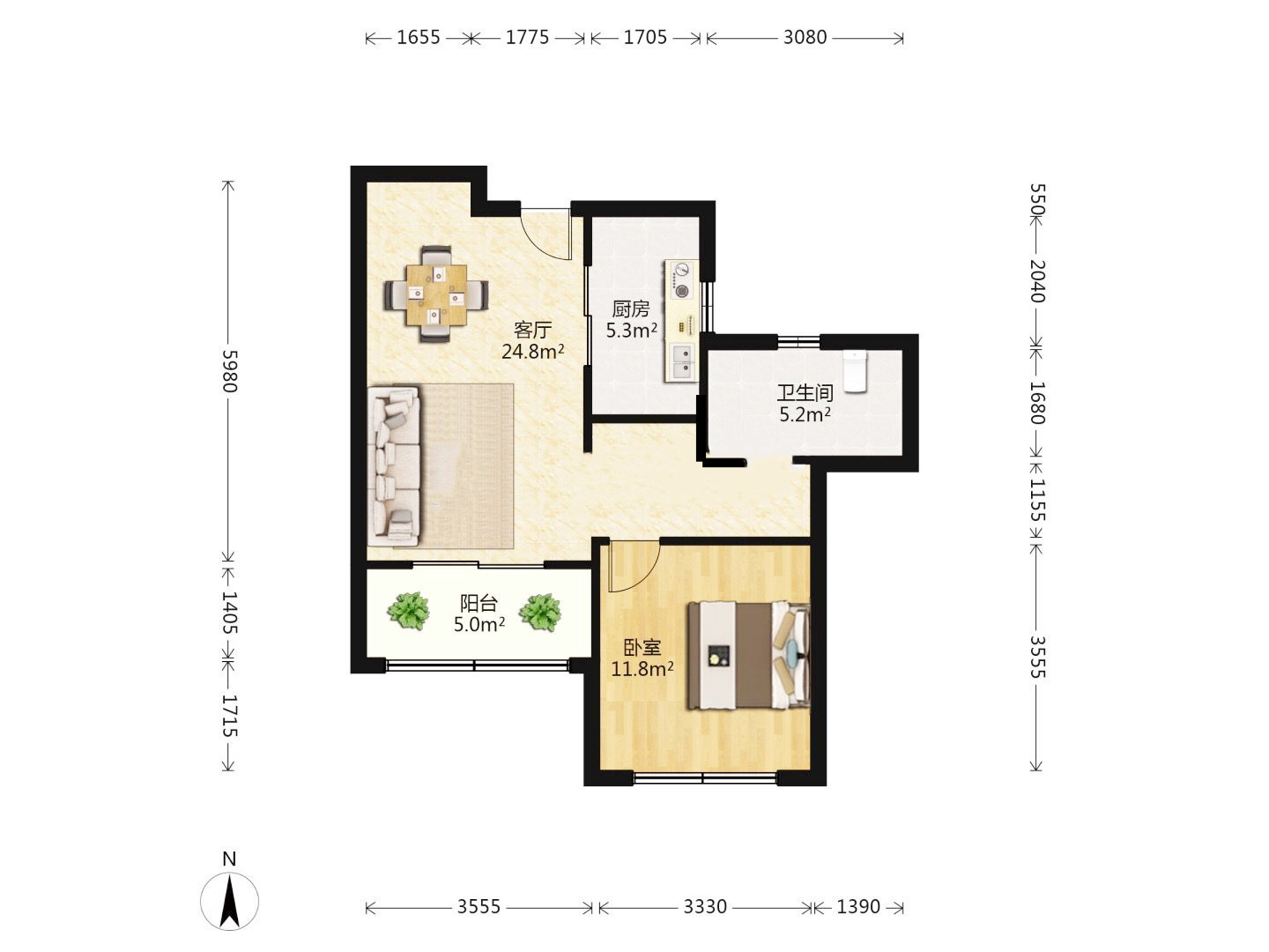 世濠花园 1室1厅1卫 66.60m&sup2;
