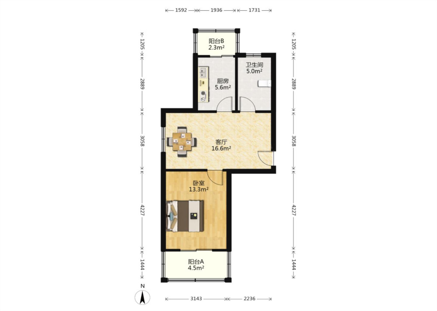 新苑华庭 1室1厅1卫 58.00m&sup2;