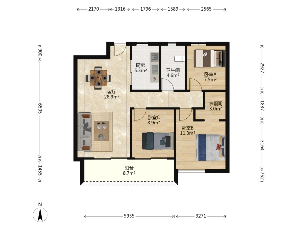 绿城&middot;诚园 3室1厅1卫 98m&sup2;