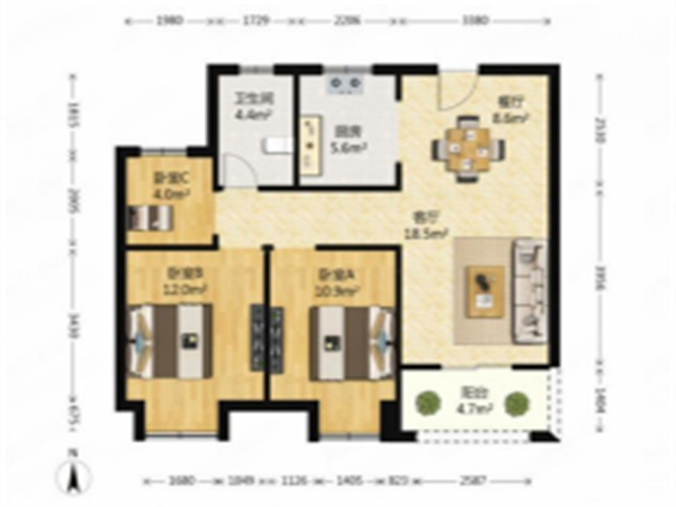 崇川星光域 2室1厅1卫 95m&sup2;