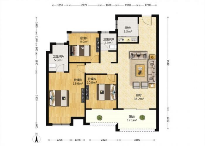 万科有湖（翡翠心湖） 3室2厅2卫 125m&sup2;