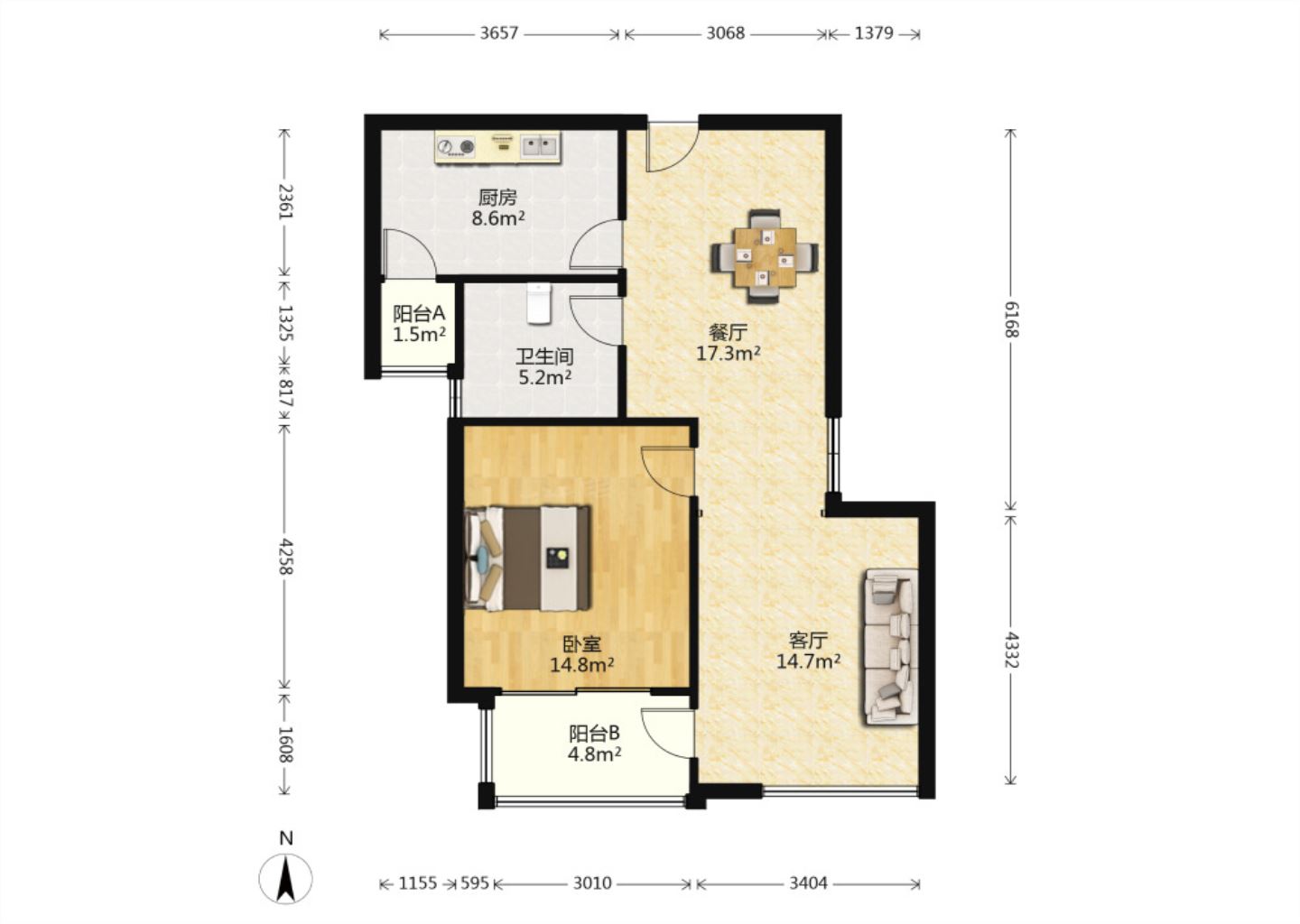 龙潭福里 2室1厅1卫 86m&sup2;