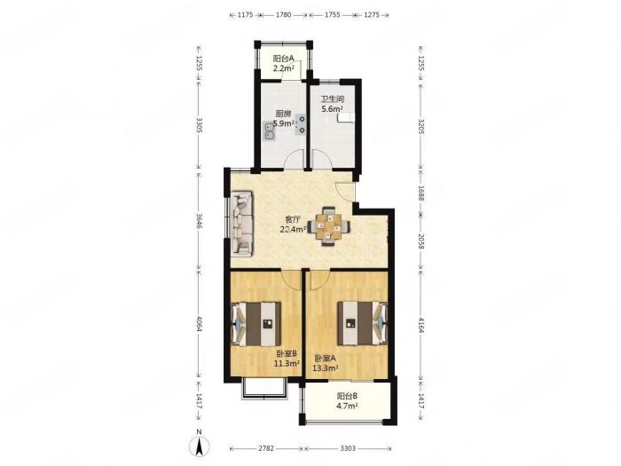 三里墩花苑 2室1厅1卫 79m²