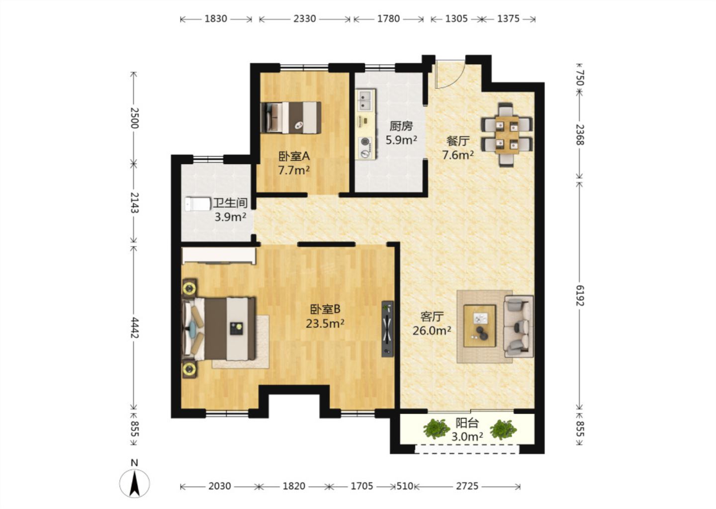 保利香槟国际 3室2厅1卫 100.16m&sup2;