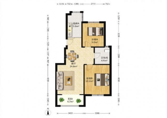 景河苑 2室1厅1卫 89m&sup2;