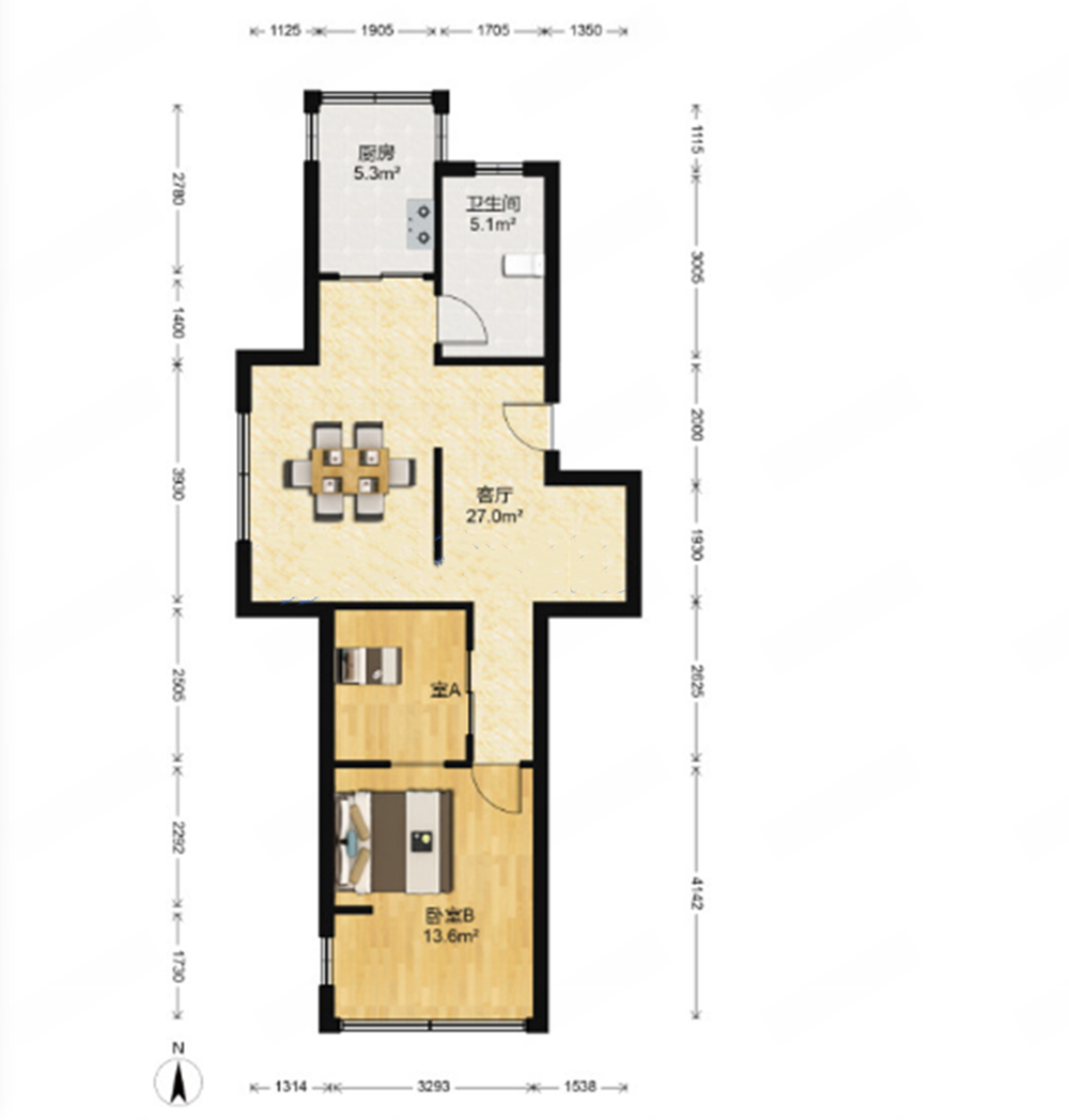 新港花苑西区 2室1厅1卫 61.26m&sup2;