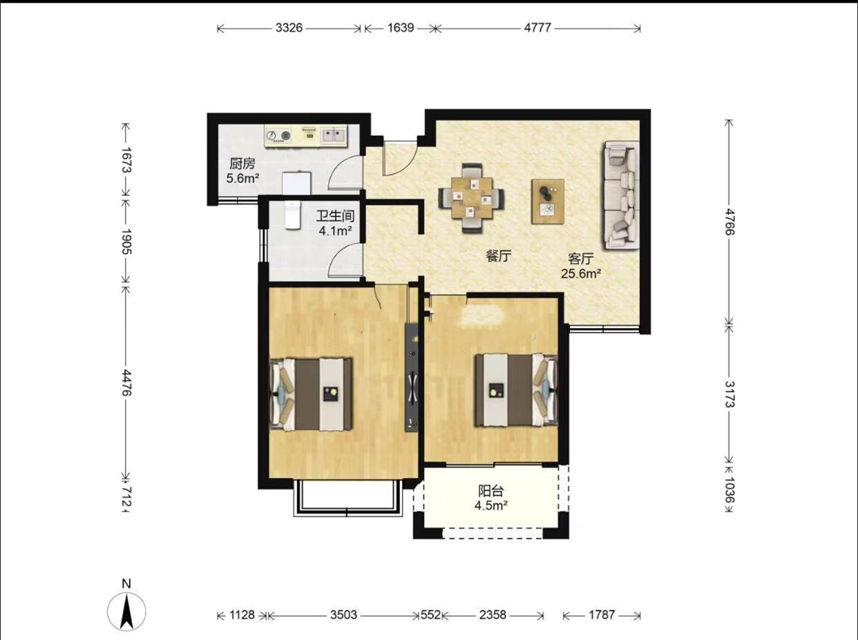 德诚&middot;翰景园 2室2厅1卫 85m&sup2;