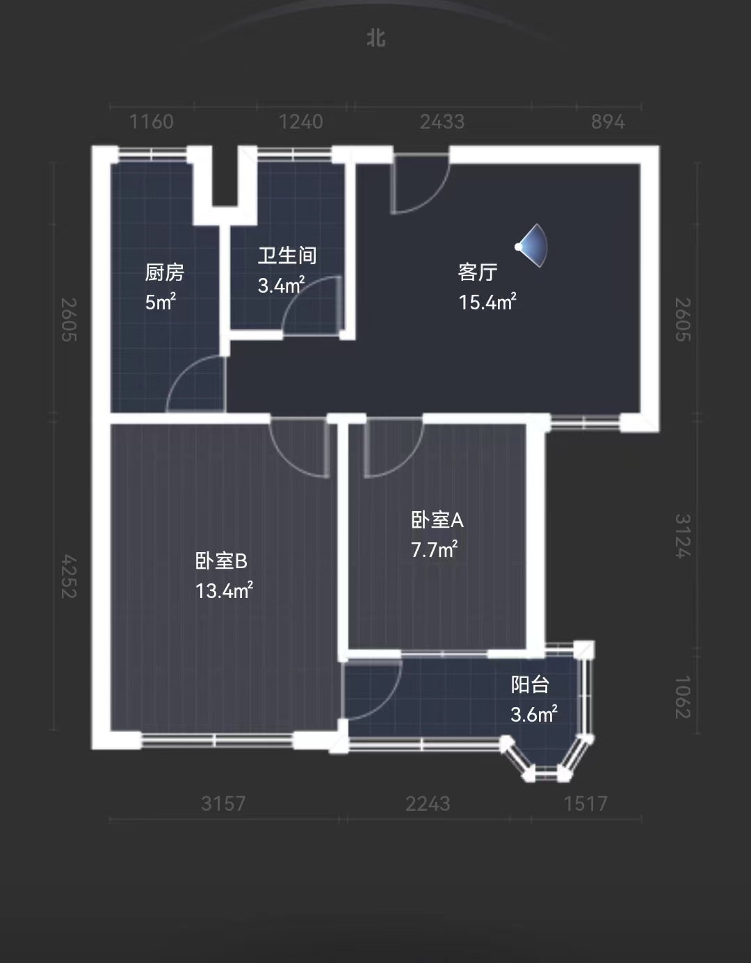 华能大厦 2室1厅1卫 67m&sup2;
