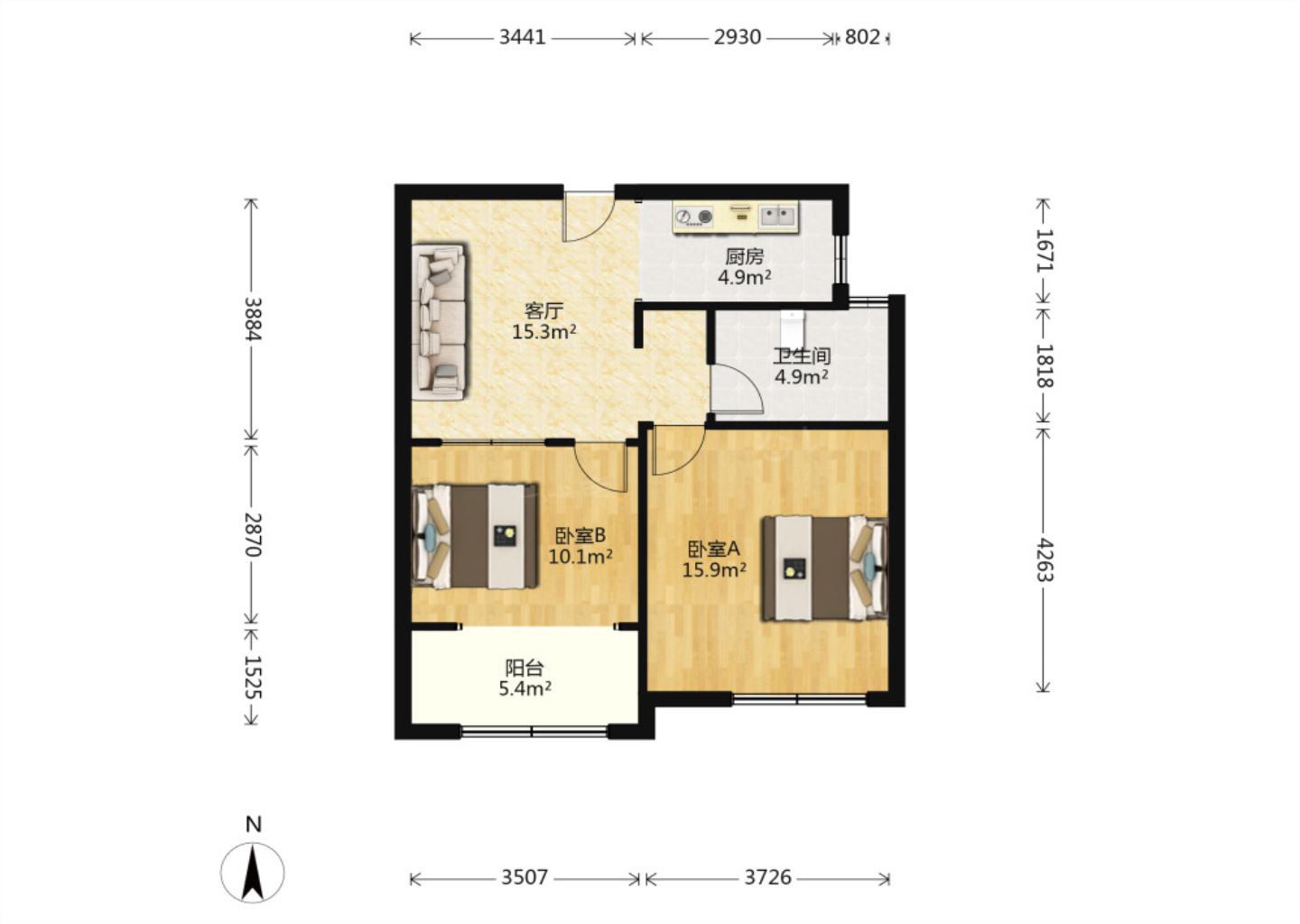 世家花园 1室1厅1卫 68.28m&sup2;