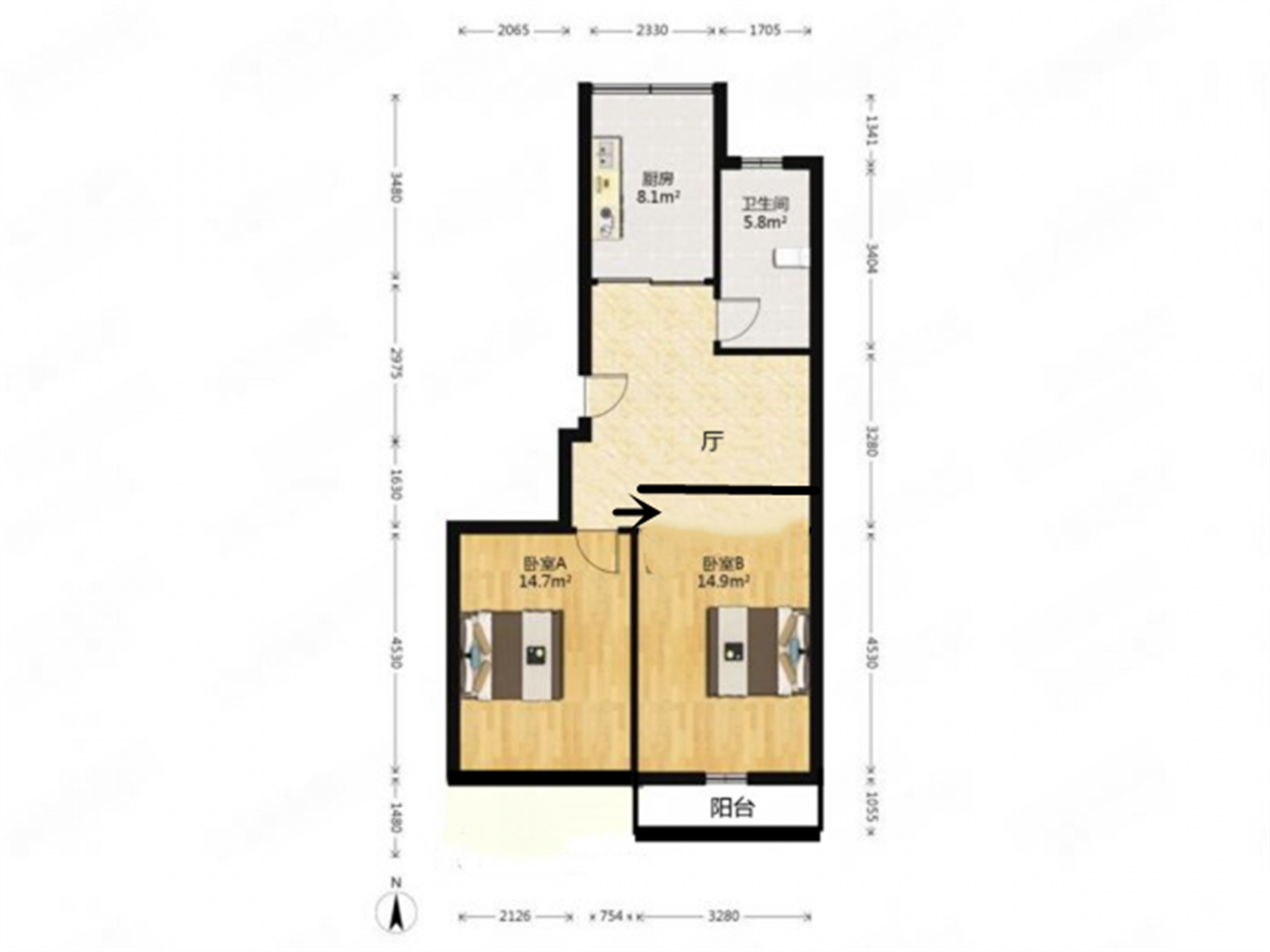天都花苑 2室1厅1卫 79m&sup2;