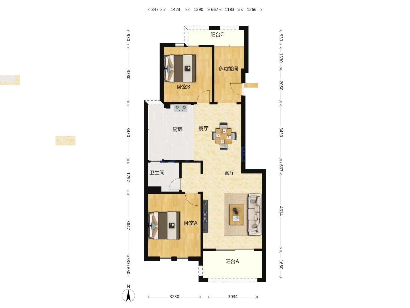 山水壹号 2室2厅1卫 92m&sup2;