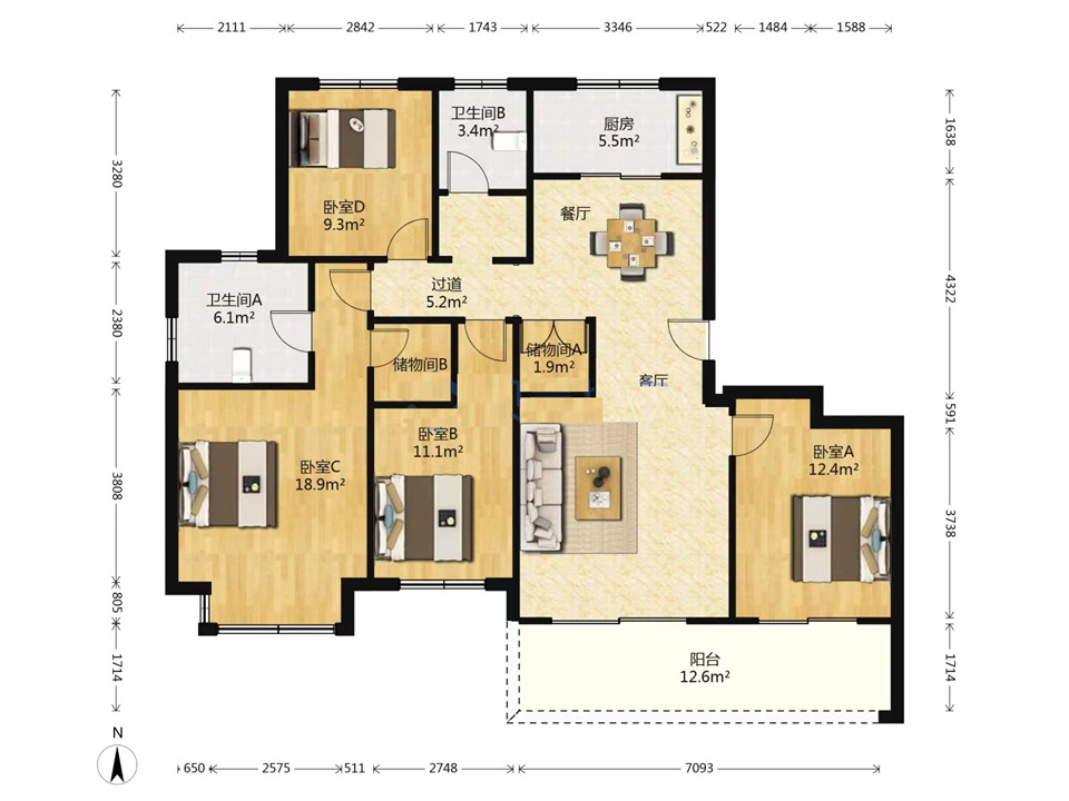 仁恒公园世纪 4室2厅2卫 151m&sup2;