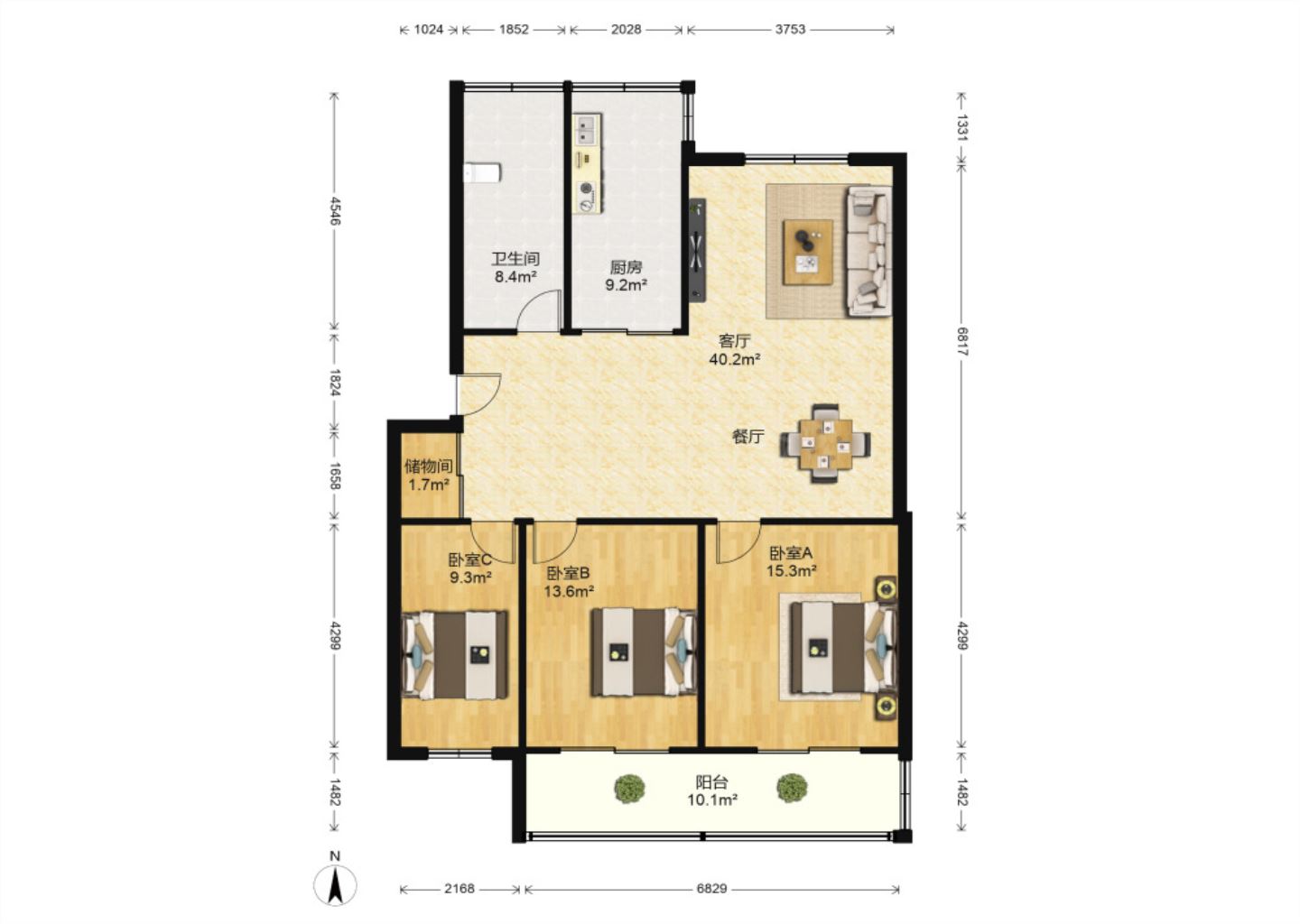 怡园新邸 3室2厅2卫 124.00m&sup2;