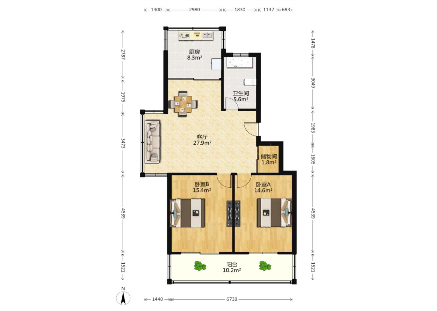 怡园新苑 2室11厅1卫 85.00m&sup2;