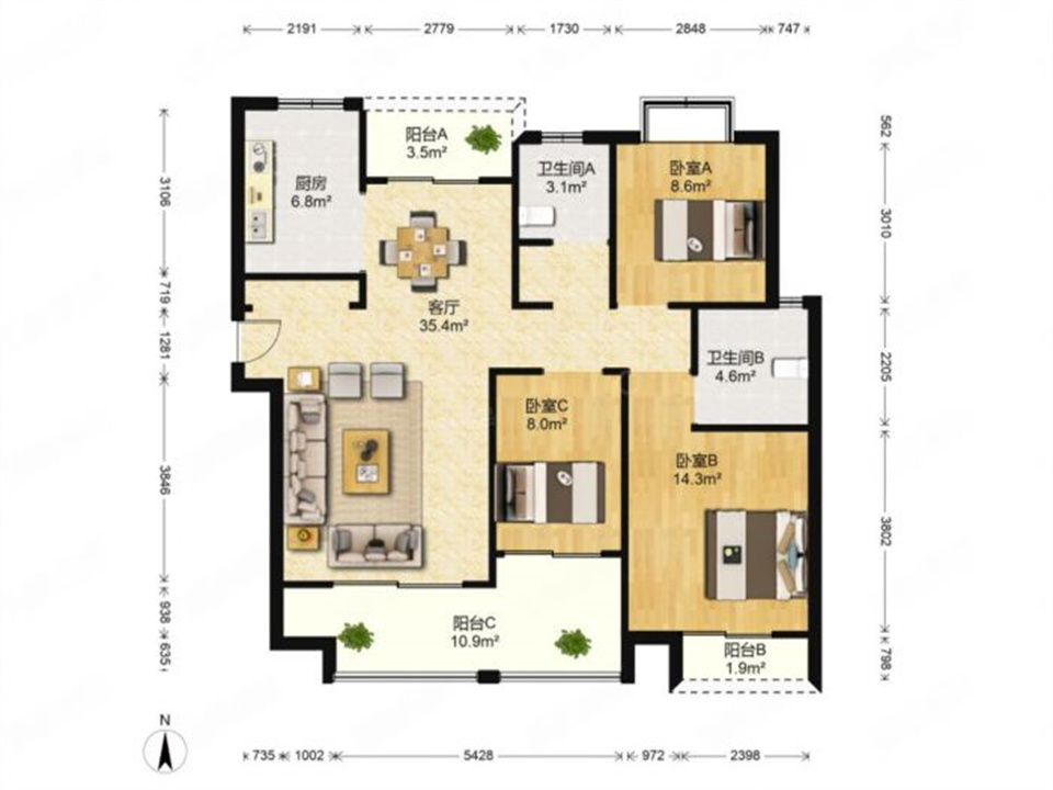 恒盛豪庭 4室2厅2卫 133.00m&sup2;