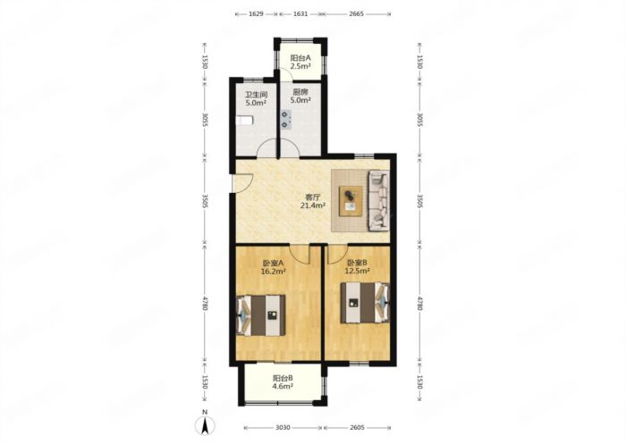 荟景苑 2室2厅1卫 88.90m&sup2;