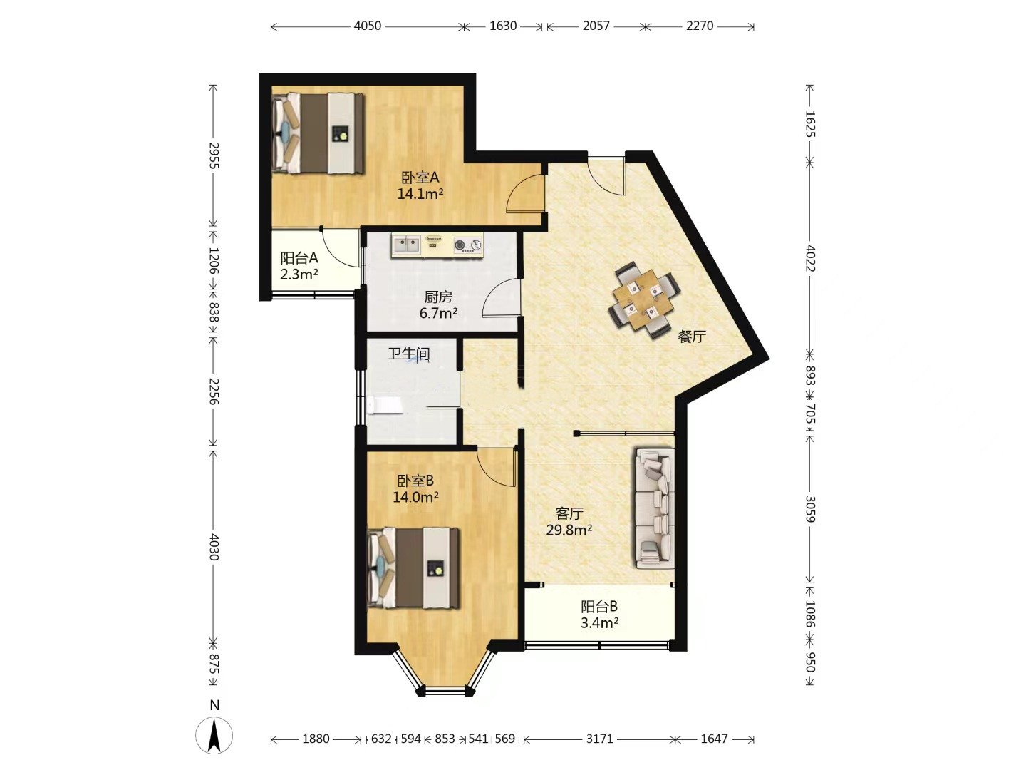 华能苑 2室2厅1卫 105m&sup2;