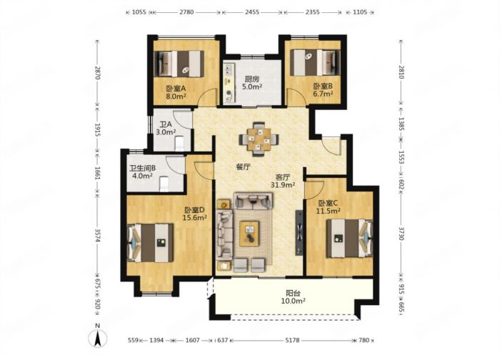 雍锦澜湾 3室2厅2卫 113m&sup2;
