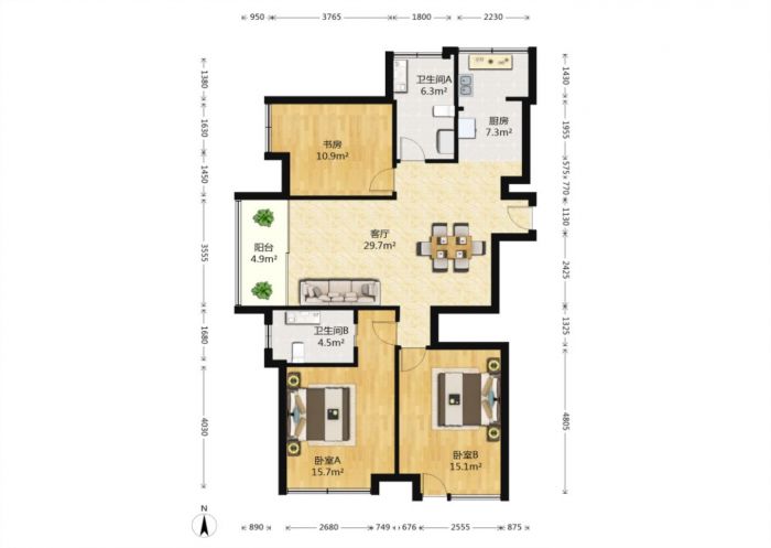 万濠星城 3室2厅2卫 121m&sup2;