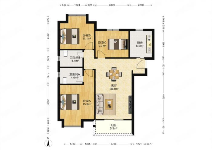 中海碧林湾 3室2厅2卫 113m&sup2;
