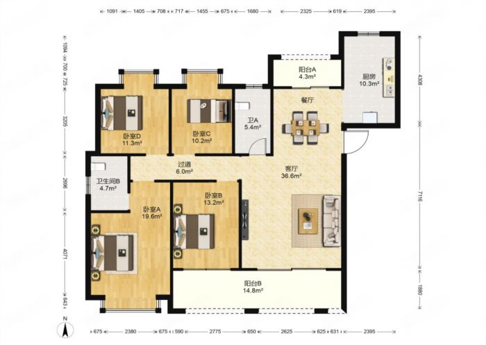 华强城 4室2厅2卫 158.76m&sup2;