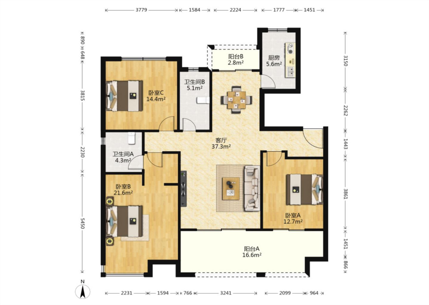 万科白鹭郡 3室2厅2卫 127m&sup2;