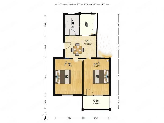 华威园 2室1厅1卫 63.8m&sup2;