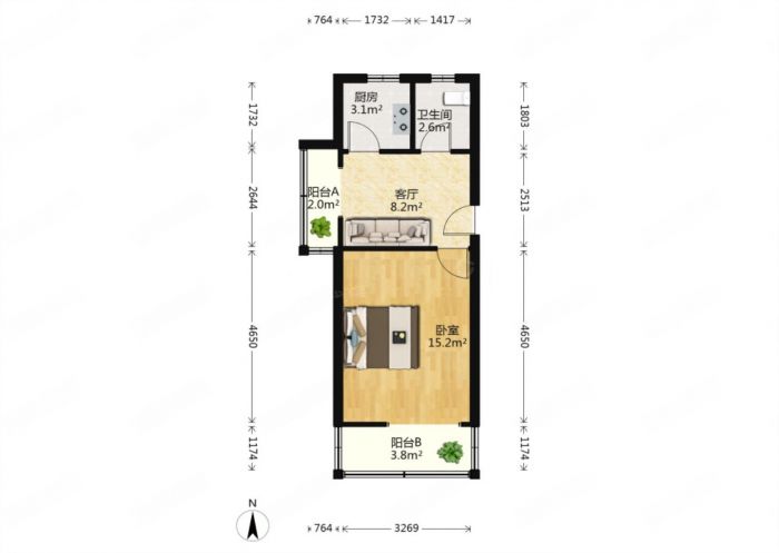城南新村(崇川区) 1室1厅1卫 46m&sup2;