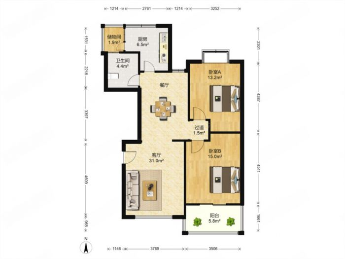 东方鑫乾大厦 2室2厅1卫 104.67m&sup2;