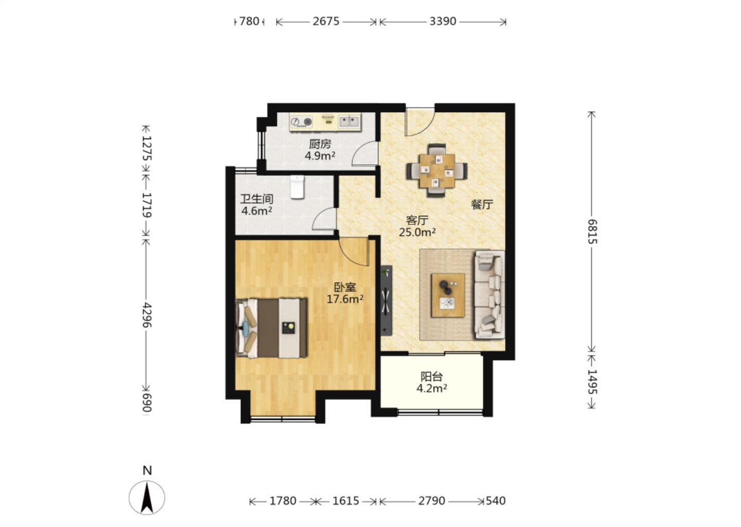 世家花园 2室1厅1卫 68m&sup2;
