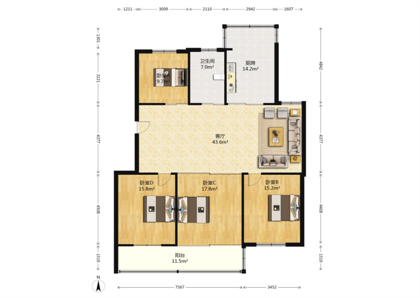 城南小苑 4室2厅2卫 148.00m&sup2;