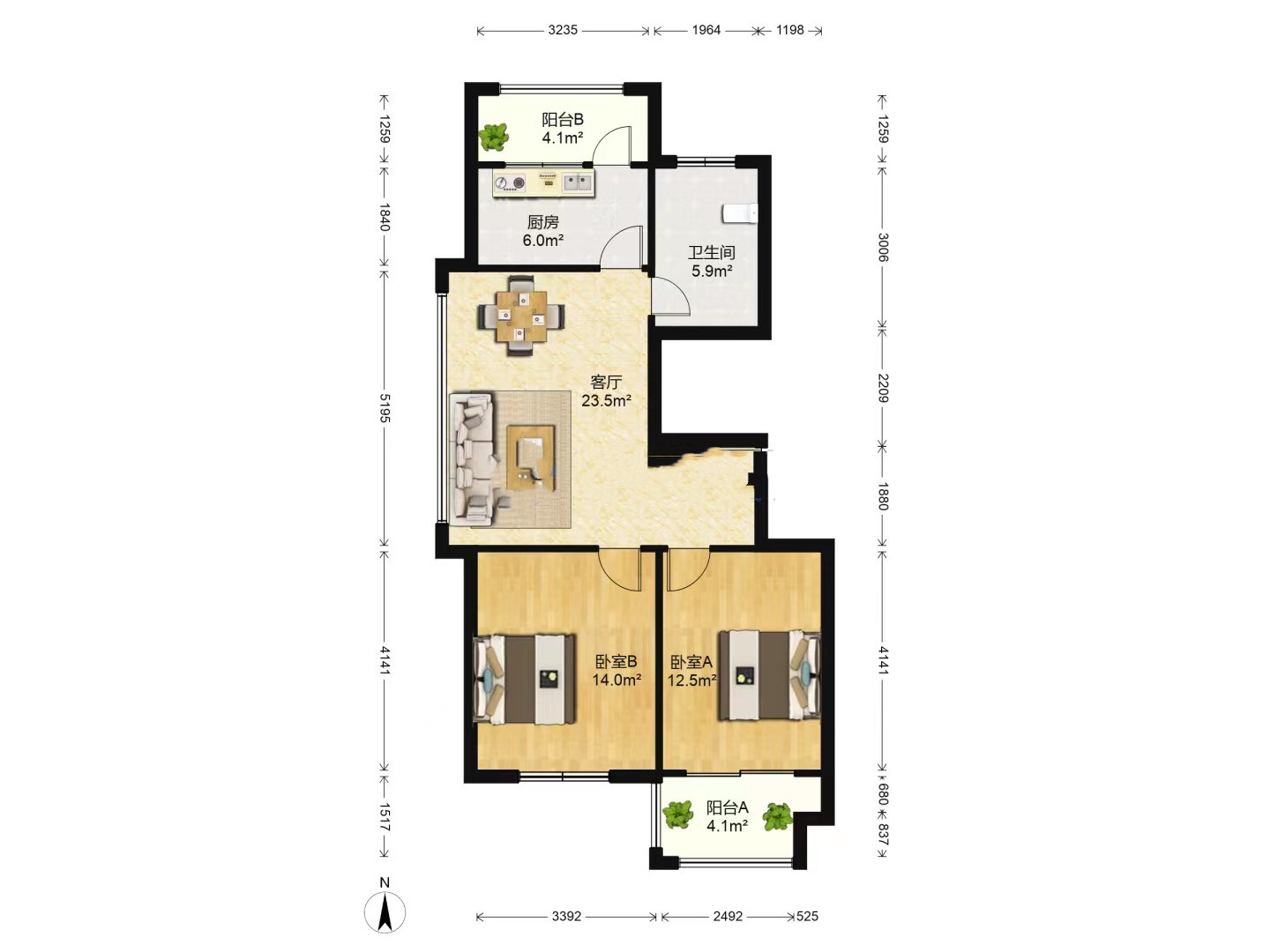 同和嘉苑东区 2室1厅1卫 96.8m&sup2;