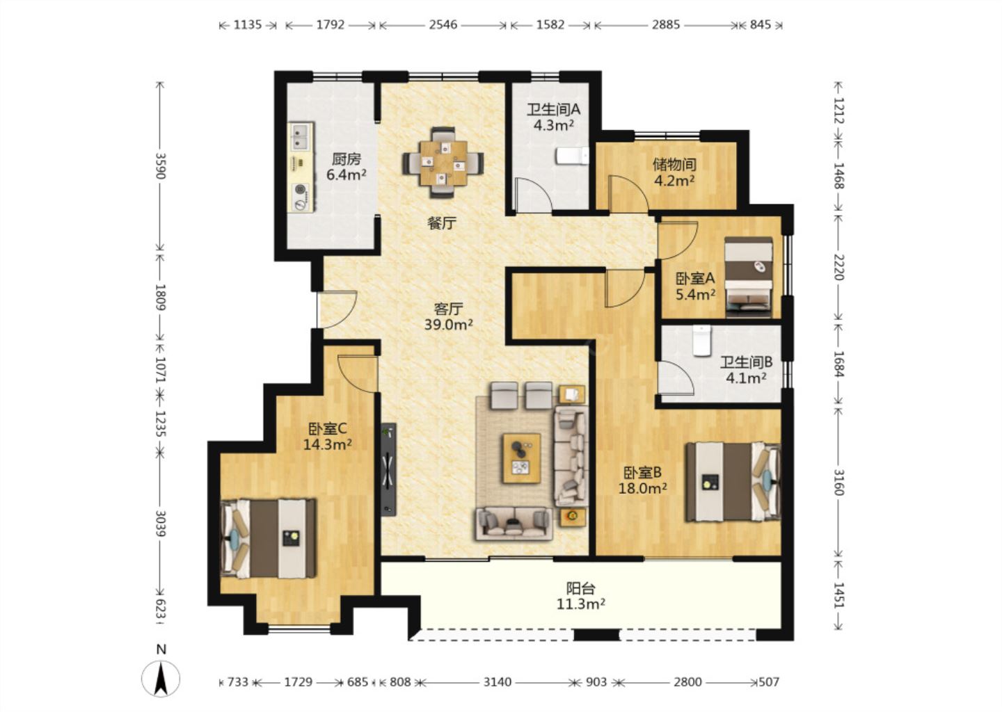世茂九龙庭 4室2厅2卫 129m&sup2;