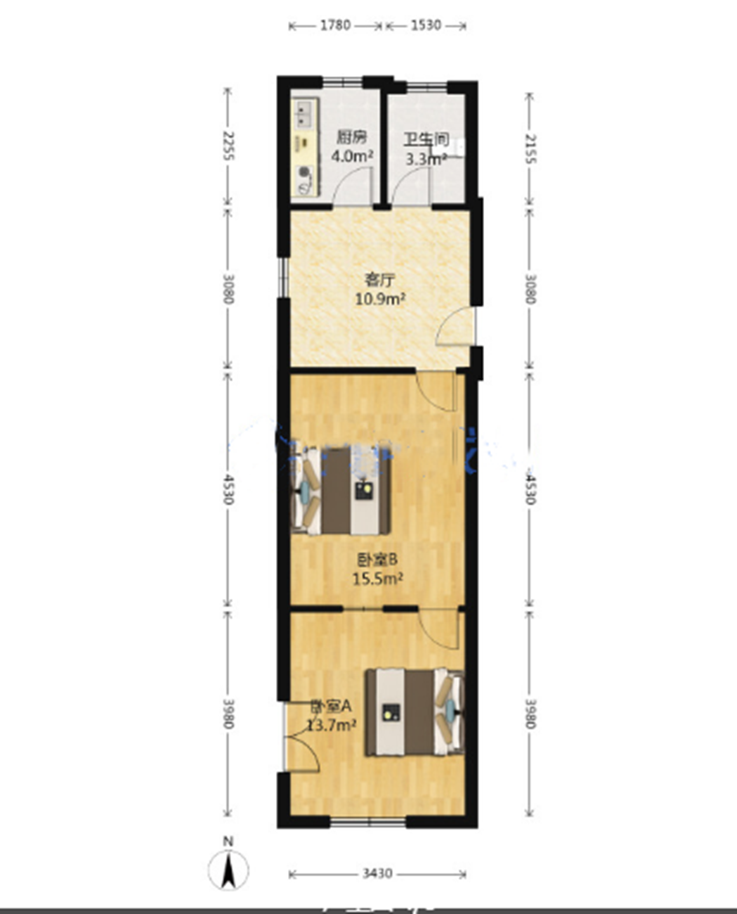 民主新村 1室1厅1卫 48.00m&sup2;