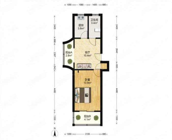 富贵园 1室1厅1卫 49m&sup2;
