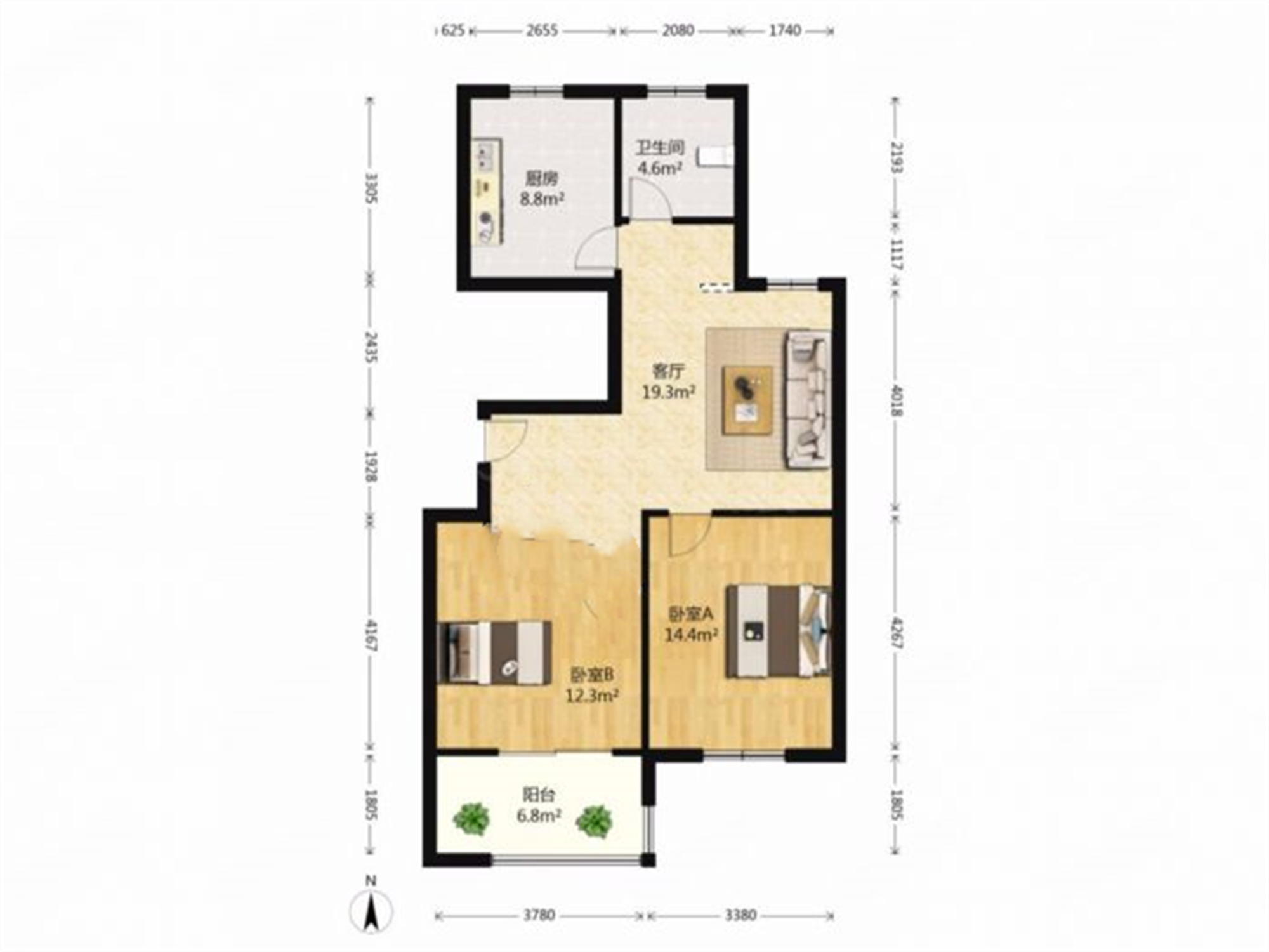 观阳名邸 2室1厅1卫 76m&sup2;